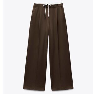 Zara Brown Wide-Leg Trousers with Drawstring Waist